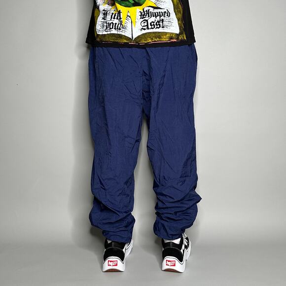 Vintage Nike Track Pants Navy Blue Nylon Joggers Subtle Embroidered Swoosh 90s - Picture 4 of 5